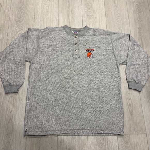 NFL Vintage Cleveland Browns Gray 3 Button Crew Neck Mens Large - Picture 1 of 10